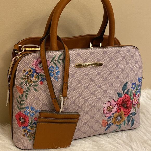 NWT Steve Madden (BFelipe) Satchel/ Crossbody Bag SM Logo w / Floral Design - Picture 4 of 16
